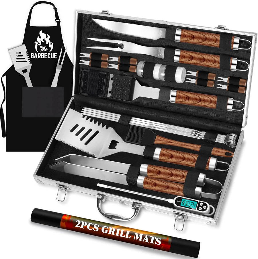 PBTEK executive-level 26-piece heavy-duty stainless steel grill accessories set